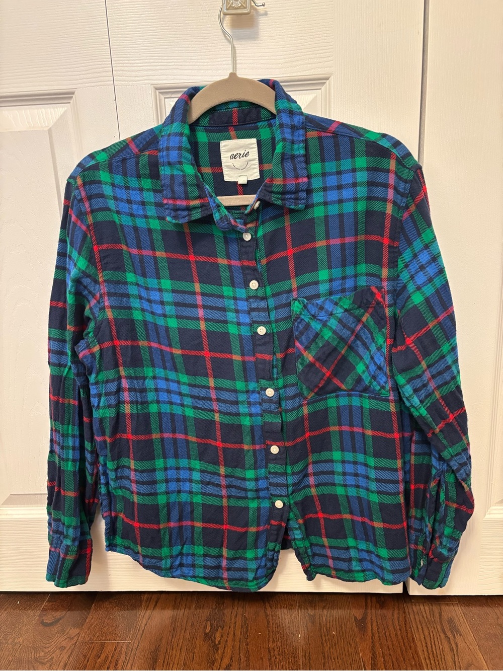 AERIE Blue, Green & Red Plaid Button-Down Shirt